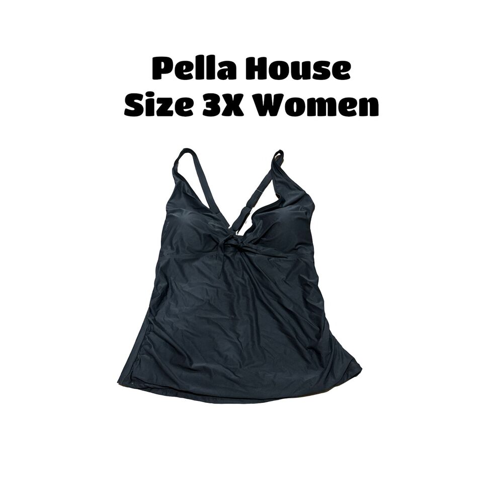Catherine Malandrino Womens Plus Size 3X Plunge Halter Tankini Top Black New